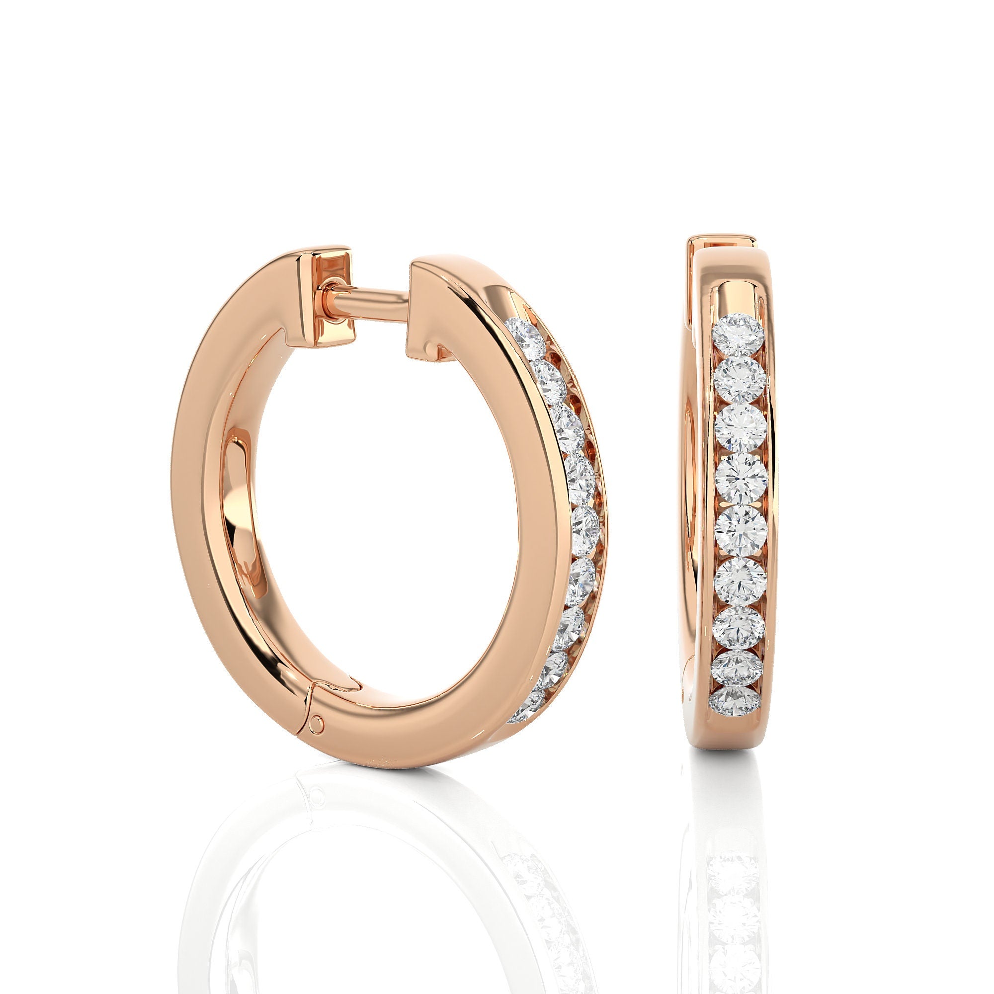 Hoop Earrings 14k Gold Round Diamond Channel Setting Huggie Hoop Earrings By Alikediamonds